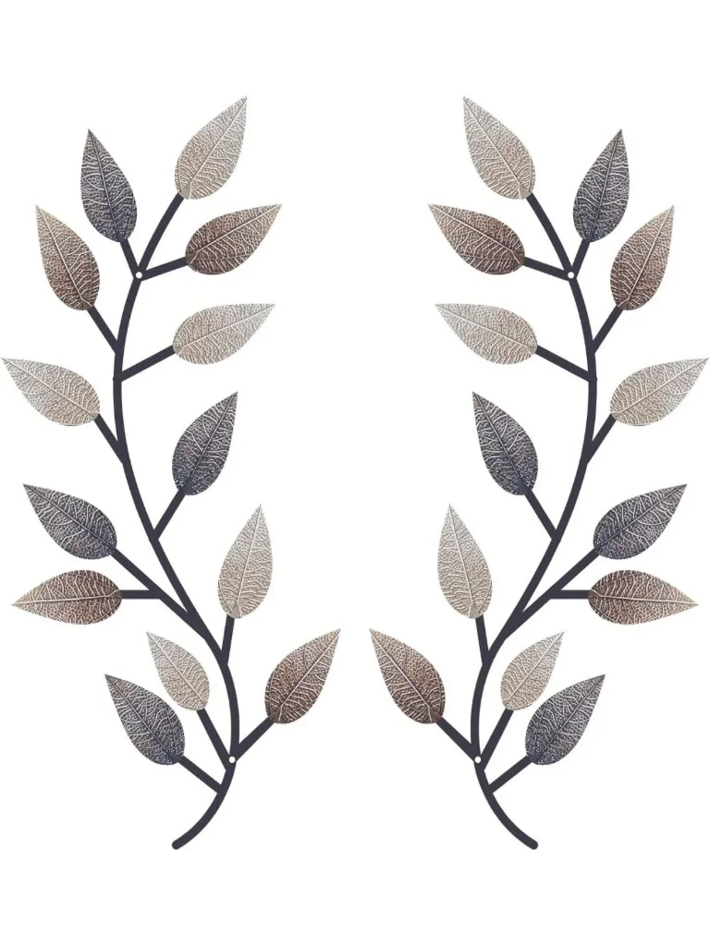Vintage Metal Leaf Wall Art Set - 2-Piece Olive Branch Decor for Living Room